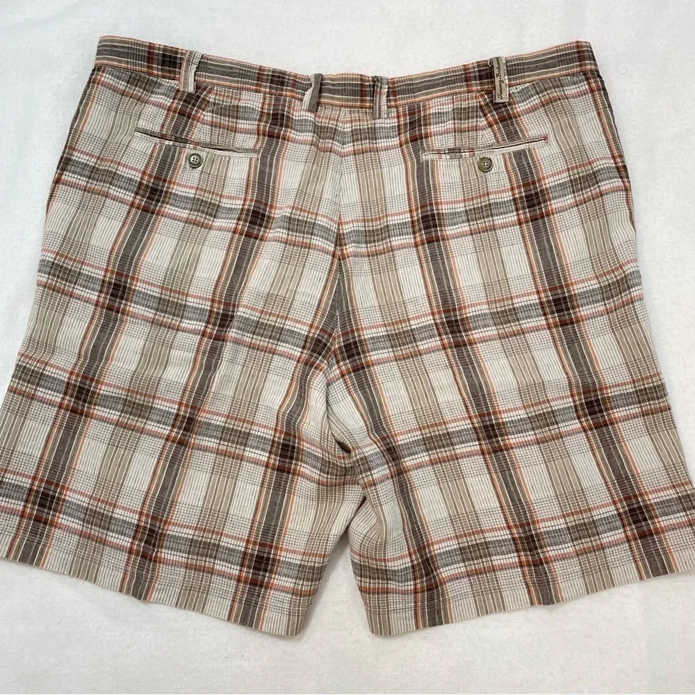 Tommy Bahama plaid linen and silk men’s flat front shorts, pockets size 42 waist